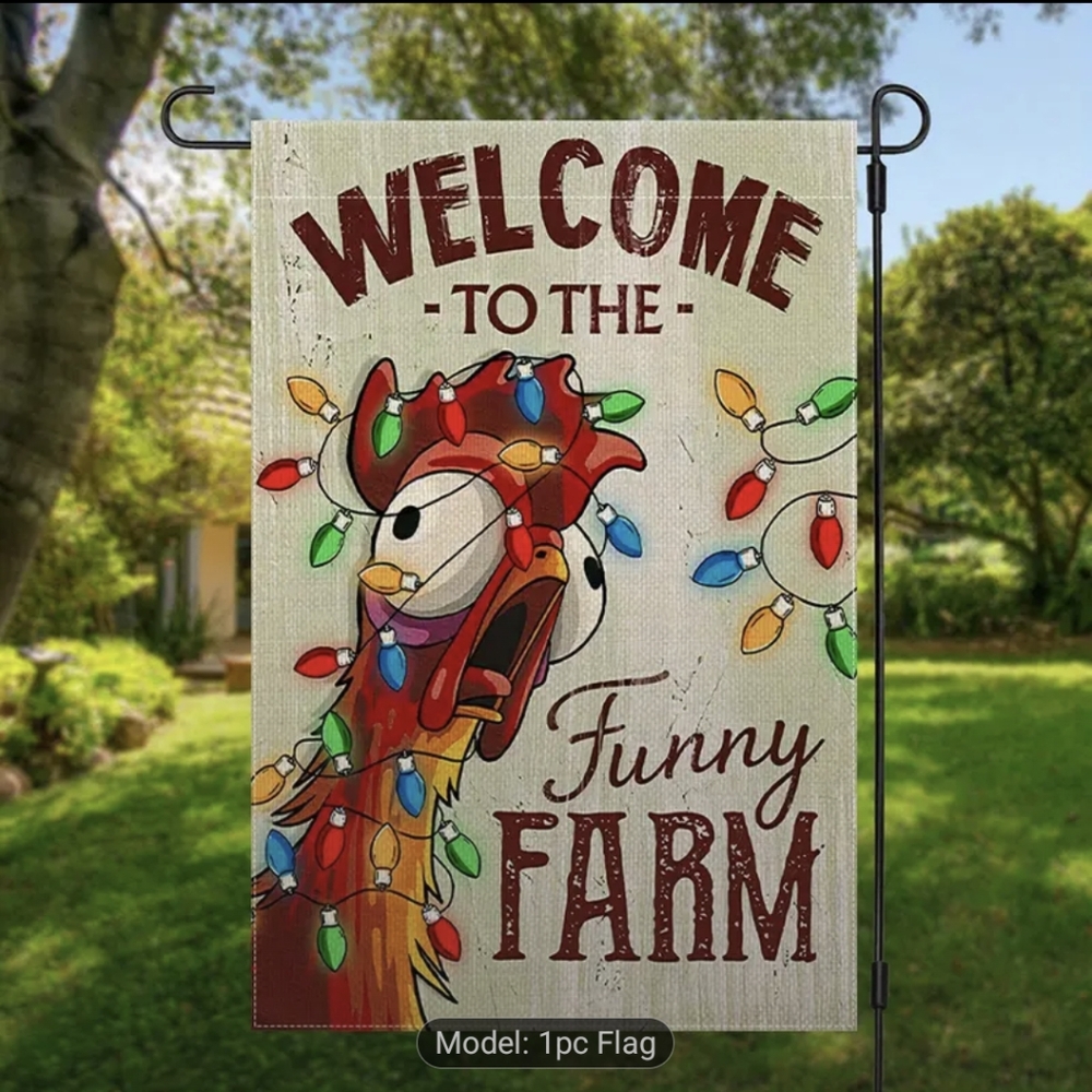 Funny Farm Welcome Flag with Colorful Lights